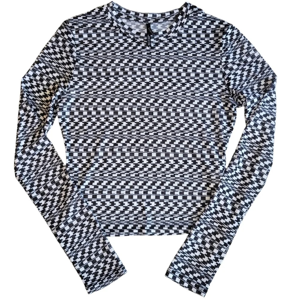 Empyre Sheer Checkered Crop Top‎ Black White Disco Festival Size Small